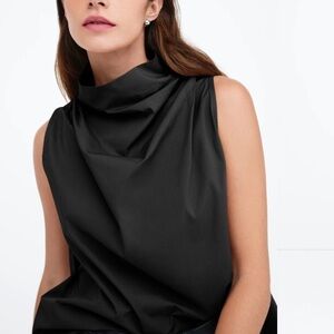 New Black Sleeveless High-Neck Cotton Minna Top Marcella NYC Work Blouse